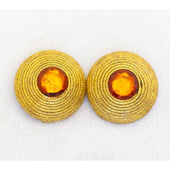 Vintage Native Circular Braid Gold Tone Stud Earrings - AA1 - Picture 1 of 2